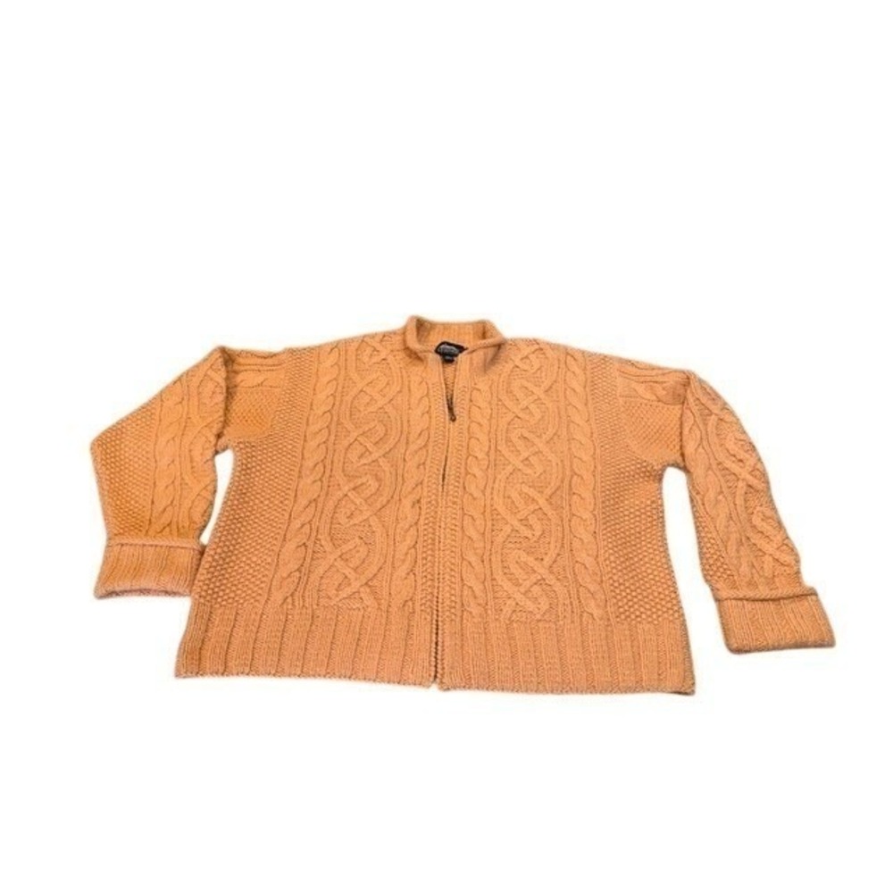 Icelandic Design Cable Knit Silk Nylon Angora Blend Zip Up Crop Sweater Sz XL